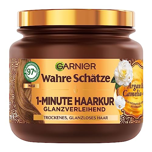 Wahre Schaetze 1-Minute Hair Treatment for Dry and Dull Hair, with Argan Oil and Camelia Oil for Shine and Suppleness, Vegan Formula, 1 x 340 ml