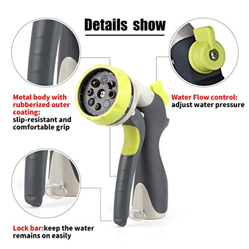 OLD WOOD Garden Hose Nozzle No Leaking Spray Nozzle Sturdy Garden Nozzle 8 Pattern Hose Nozzle for Car Washing, Cleaning, Watering Lawn and Garden(Metal)