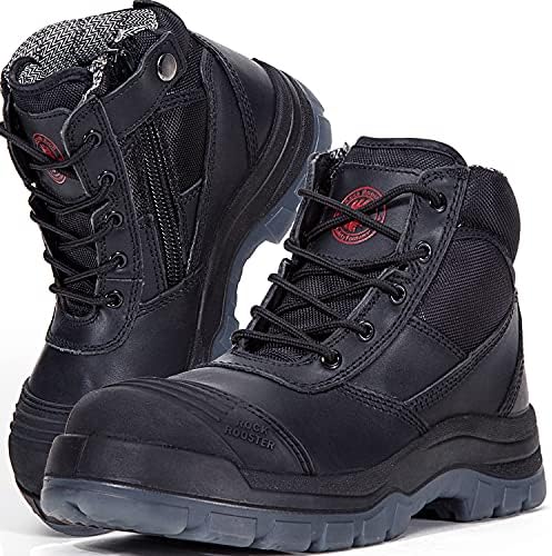 ROCKROOSTER Mens Work Boots, inch Steel Toe Side Zipper Safety