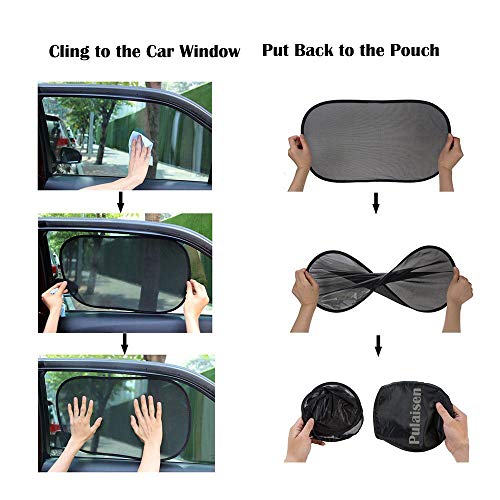 Pulaisen Car Window Shade - Sunshade Car Side Window Clings - 80GSM UPF50+ Blocks Over 99% Harmful UV Rays - Baby Side Window Car Sun Shades 20"x 12" 19"x 14" (20"x12"&19"x14") - Thumbnail 5