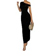 SOLY HUX Women's Off The Shoulder Maxi Dress Bodycon Ruched Asymmetrical Neck Long Dresses Party Evening Dress