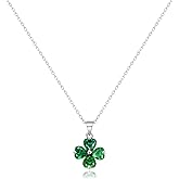 BYIA S925 Sterling Silver CZ Necklace for Women Luck Clover Heart Shape Pendant Healing Crystal Diamond Cutting Jewelry Gifts