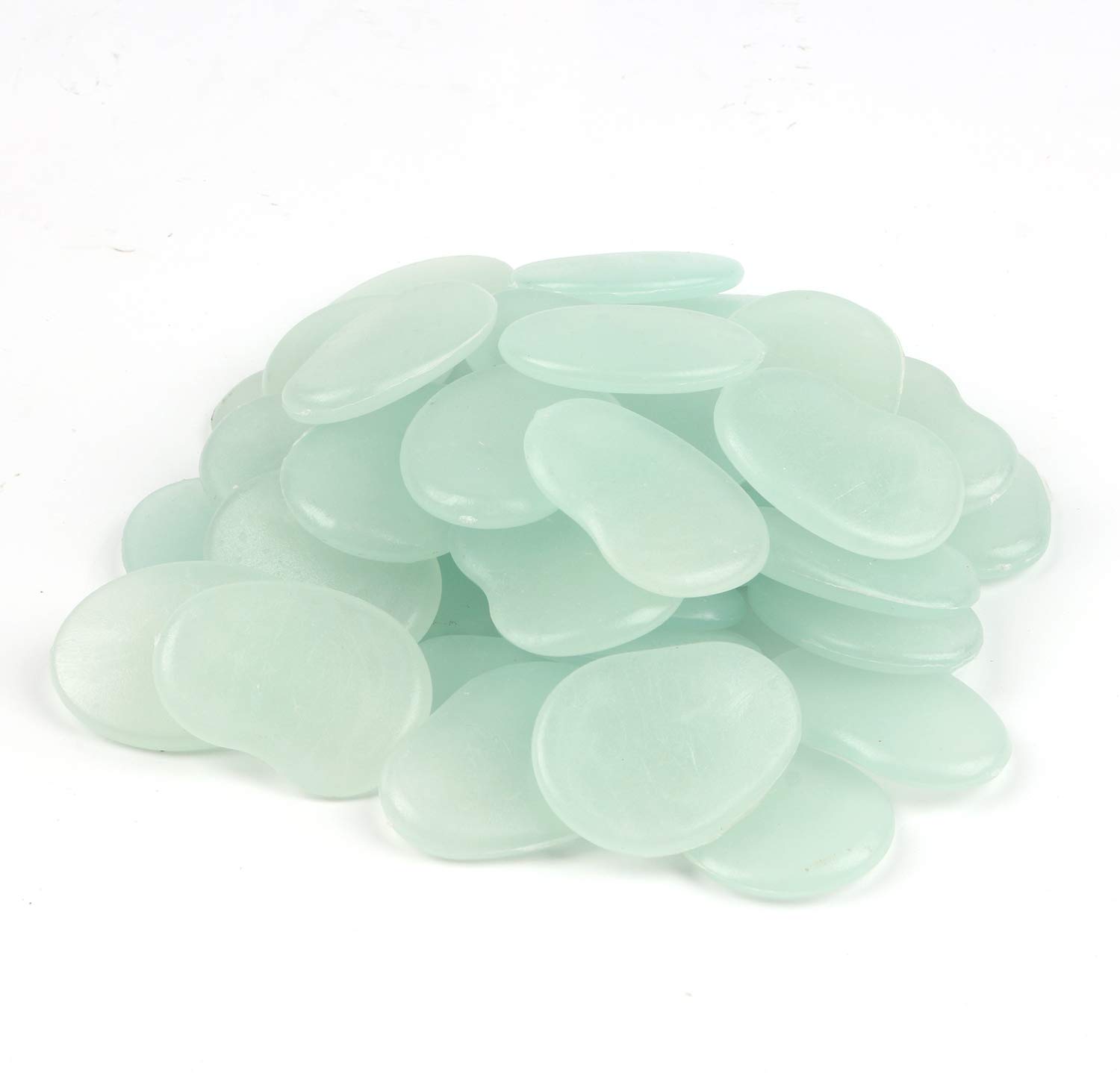 Glow in the Dark Pebbles for Garden Décor, Glow in the Dark Rocks for Fairy Garden, Glowing Stones Fish Tank Aquarium Gravel DIY Garden Gifts (Flake Shape, 44pcs,315g/11.11oz/0.69lb) (Blue Green)