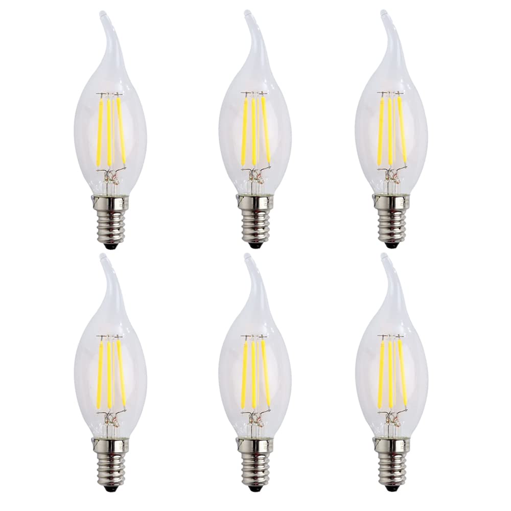 ZFQ Pack of 6 Edison LED Bulb E14 C35 Led Filament Lamp for Chandelier, Retrofit Classic, 4W, 400 Lumens, Cool White 6500K, Equivalent Incandescent 40W, Cool White 6500K, AC 220-240V, Not Dimmable