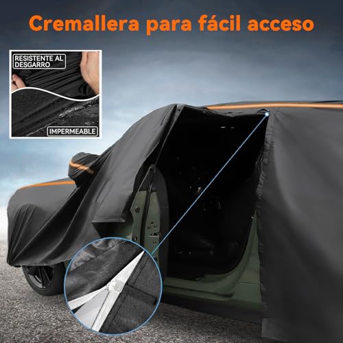 AUTODIAG 210D Cubierta para Auto SUV de Tejido Oxford(1964-2026),520x200x180CM Funda Impermeable con Forro ALGODÓN,Cremallera y Cintas Reflectante,Anti-UV,Anti-Nieve,Antiarañazos,Ideal para Exteriores
