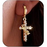 Gold Cross Earrings for Women/Men，Dangle Earrings Trendy Dainty Huggie Hoop Earring Aretes De Hombre De Oro Hypoallergenic Religious Jewelry Gifts