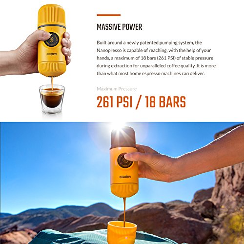 Wacaco Nanopresso Portable Espresso Maker, Upgrade Version of Minipresso, 18 Bar Pressure, Yellow Patrol Edition, Extra Small Travel Coffee Maker, Manually Operated. Perfect for Kitchen and Office
