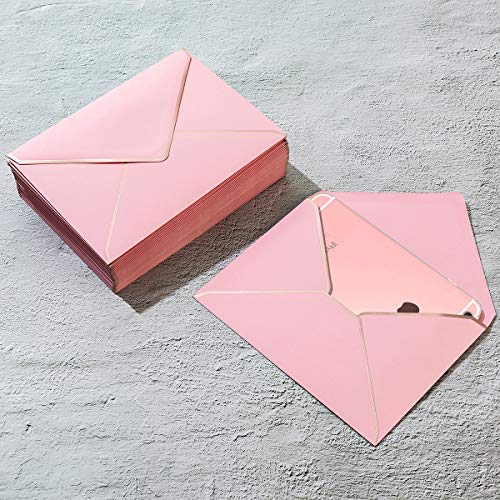 50 Pack A7 Pink Invitation Envelopes Rose Gold Border Envelopes Perfect
