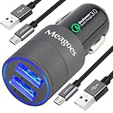 Meagoes Quick Charge 3.0 Rapid USB Car Charger(30W/6A) with 2-Pack 3.3ft Micro-USB Cable for Samsung Galaxy S7 Edge/S7/S6 Edge/S6+/S6/S5/Note Edge/5/4, Sony Xperia, Moto X, Sharp Aquos, LG, HTC [Gray]