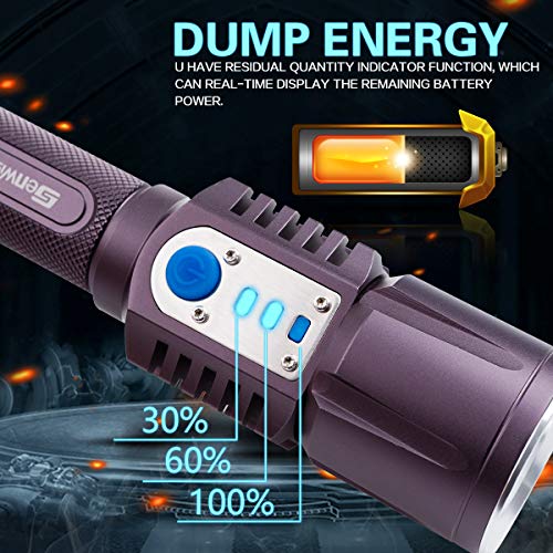 Genwiss USB Powerful Rechargeable Flashlight Ultra Bright Led High 2000 Lumen Torch Linterna with 18650 Battery Intelligent, External Battery Pack Power Mobile Bank for Smartphones, Tablets