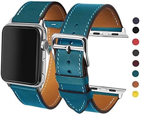 CAILIN Compatible Bands Replacement for Apple Watch 38mm Series 1 Series 2 Series 3,Luxury Genuine Leather Smart Watch Band Strap Single Tour Replacement 38mm(Blue)