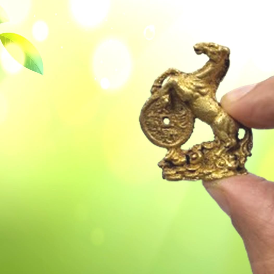 Purpledip Rare Miniature Brass Statue Horse with Lucky Coin: Unique Collectible Gold Finish Fengshui Charm (11906)