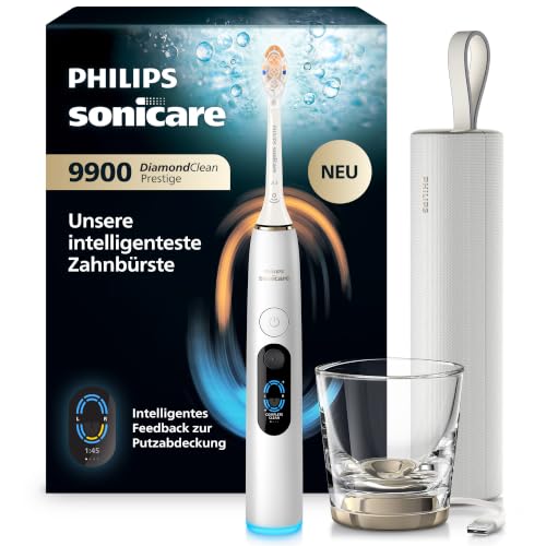 Philips Sonicare Next-Generation DiamondClean 9900 Prestige Sonic Electric Toothbrush − with SenseIQ, Smart Coverage Feedback, Smart Pressure Feedback and 24 Settings, Silver White, HX9813/91