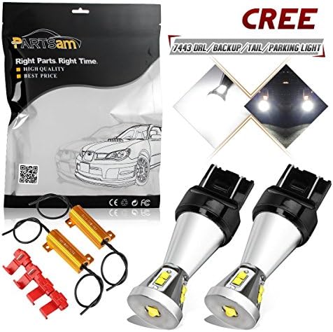 2 Pcs Partsam 1400 Lumens Extremely Bright XTE+8XBD Chipsets 7440 7441 7443 7444 992 LED Bulbs+50W 6-Ohm Load Resistors with Projector For Backup Reverse Lights, Xenon White