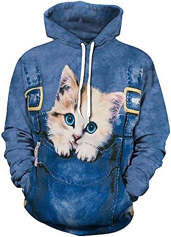 iMeetLove Realistic 3D Digital Pullover Cat Hoodies Hooded Sweatshirts For Women &amp; Men With Pockets (XXL/XXXL, Pussy)