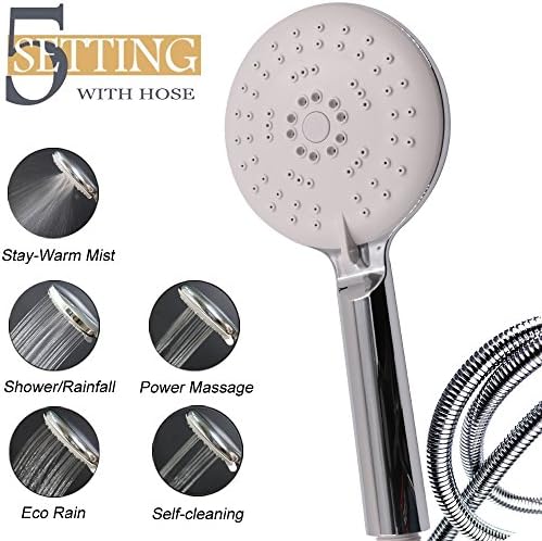 Luxury 5-Way Rainfall Style White Face Handheld Showerhead Universal Showering Components with Hose, Self-cleaning