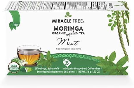 Miracle TreeUSDA Organic Premium Moringa Wellness Tea, 25 Individually Sealed Tea Bags, Mint by Miracle Tree