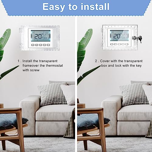 GAESHOW Universal Thermostat Protection, Universal Thermostat Cover with 2 Keys, Transparent Thermostat Lock Box Wall-Cover, Clear Acrylic Lock Box, Wall Mounted