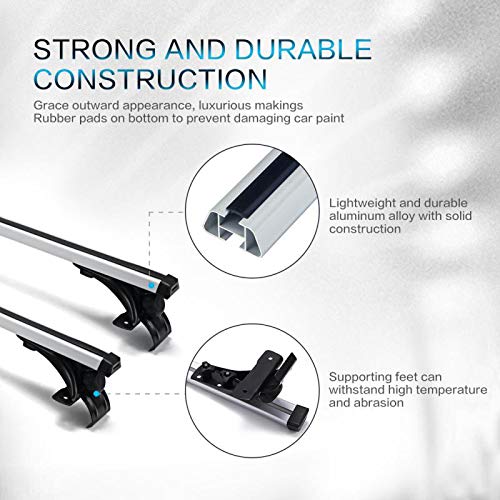 Car Roof Rack Crossbars 47inch Universal fit for Bare Roof Vehicles- Carry Your Canoe, Kayak, Cargo Safely - Mounts to The Rooftop of Your Car or SUV | Raised Side Rail Gap Gutters No Needed - Thumbnail 3