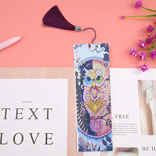Umbresen Leather Bookmark DIY 5D Special Shaped Diamond Painting by Number Kits,Beaded Tassel Book Marks Art Craft Mosaic Making Gifts for Christmas, Thanksgiving, New Year, Birthday (Set B-2 pcs) - Thumbnail 3
