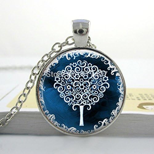 Pretty Lee Tree Neklace White Tree Blue Necklace Art Glass Pendant Picture Pendant Photo Pendant Glass Cabochon Dome Pendant Necklace