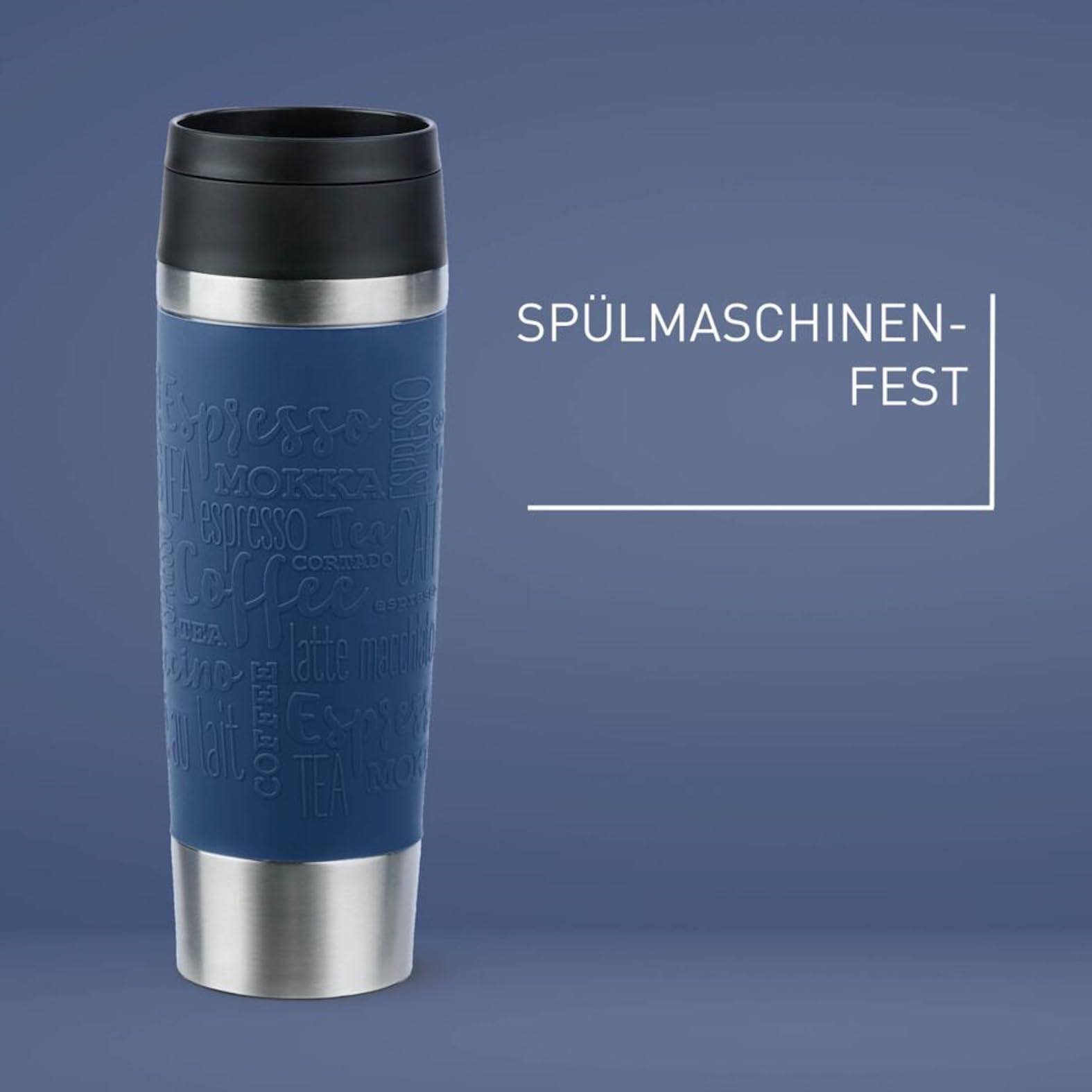 Emsa N20221 Travel Mug Classic Isolierbecher 0,5 Liter, neuer Komfort-Schraubverschluss, Edelstahl, 6h heiß und 12h kalt, 100% dicht, spülmaschinenfest, 360°-Trinköffnung, Dunkelblau 3
