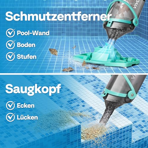 VIVOHOME 213 cm Wireless Pool Vacuum Cleaner Extraction up to 70 LPM Portable Pool Cleaner with 4 Filter Bags for Pool Hot Tubs Swimming Pool and Spa