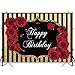 Funnytree Floral Happy Birthday Party Backdrop Roses Flowers Black and God Stripes Girl Photography Background Sweet 16 Cake Table Decorations Banner Photo Booth