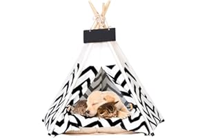 ANPPEX Dog Teepee, 28 Inch Cat Tent Teepee with Thick Cushion, Washable Pet Tent Teepee Dog Bed Cat House