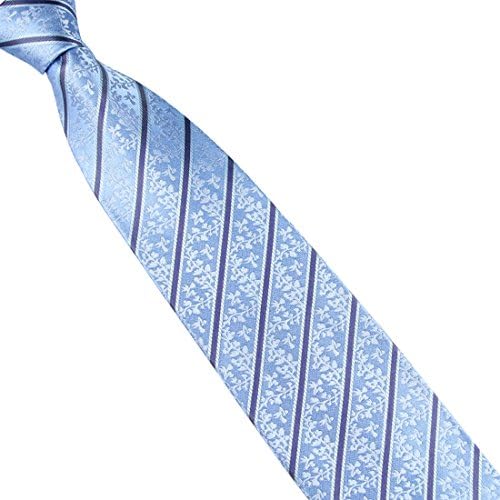 Efancy Men's 100% Silk Necktie Classic Waved Strips with Flowers in Larger Size and Bright Blue