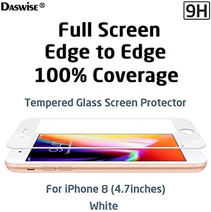 iPhone 8 Screen Protector, Daswise 2017 100% Coverage 3D Curved Tempered Glass Screen Protector, Cover Edge-to-Edge, HD Clear, Bubble-free, Shockproof, Case Friendly, Easy Installation (4.7 White)