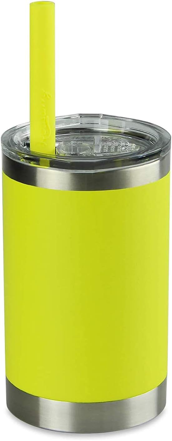 Housavvy Sippy Cups for Toddlers,Powder Coated Stainless Steel Cups with Easy Cleaning BPA Free Tritan Lid and Silicone Smoothie Straw for Kids Toddlers,Dishwasher Safe and Leak Proof,11 Oz,Yellow