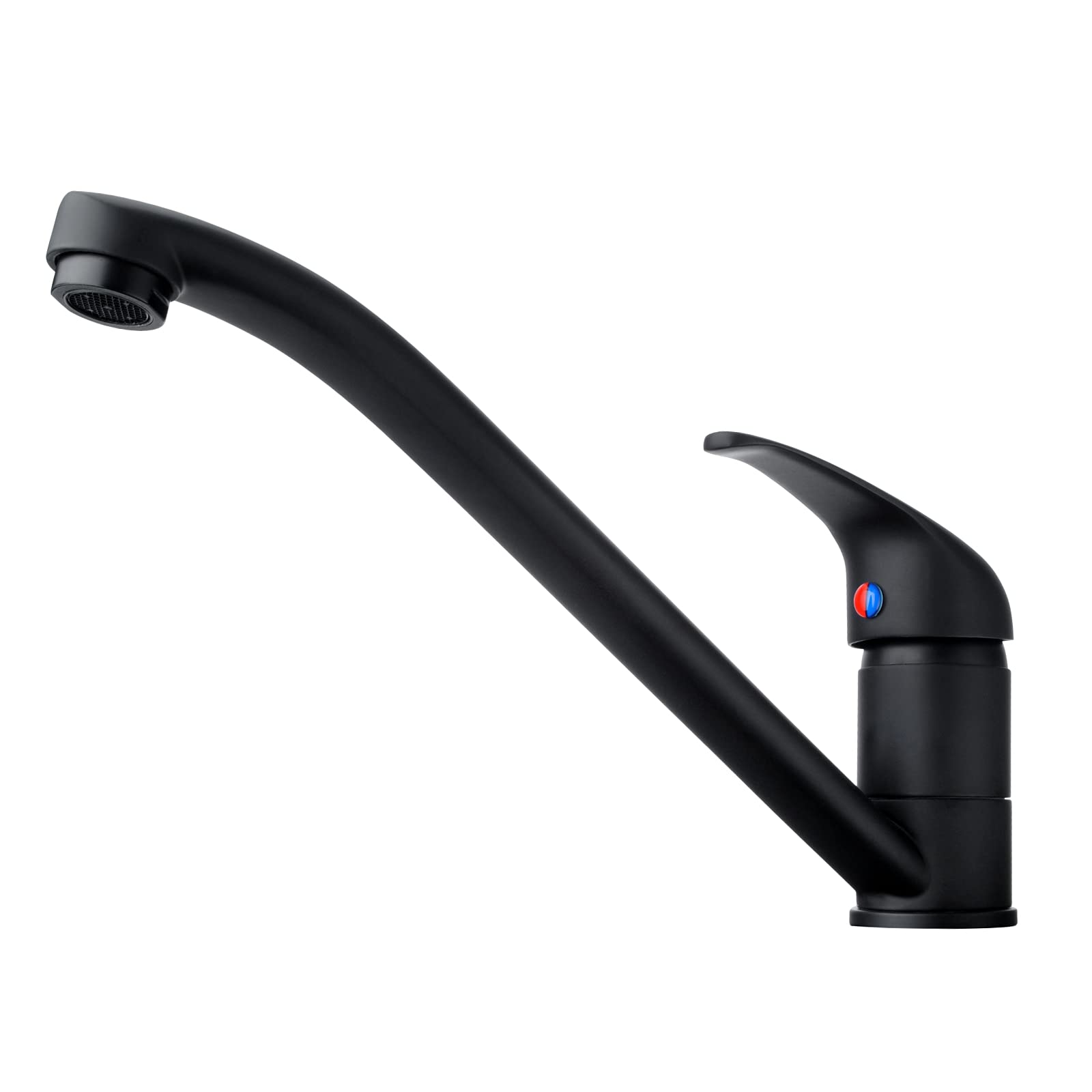 Kitchen Taps Matt Black Hapilife Contemporary Single Lever Kitchen Mixer Taps 1 Hole in Black Monobloc 360° Swivel Spout Sink Mixer Tap Long Spout Low Arch Hot Cold Faucet Top Lever