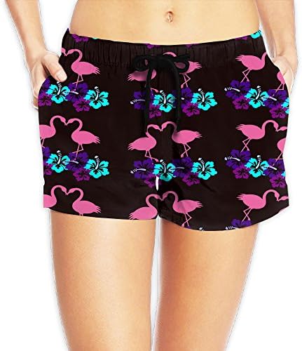 Flamingo Lovers Hawaii Flowers Women's Casual Shorts Summer Surfing Boardshorts L