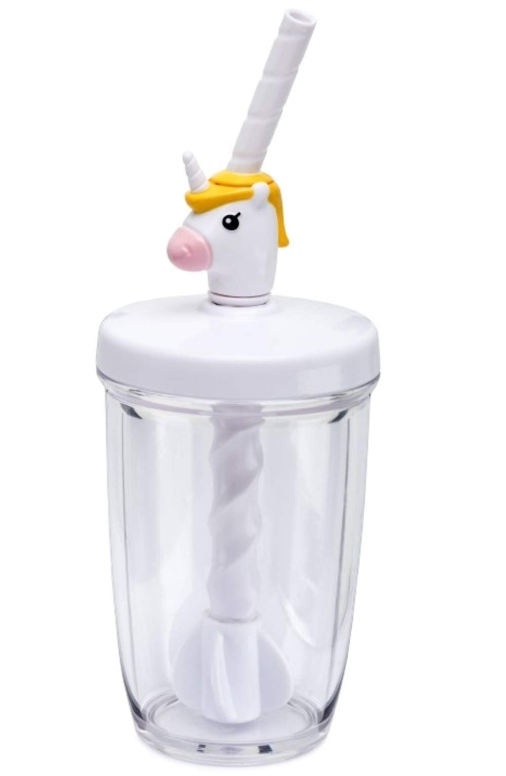 Joie Kitchen Gadgets MSC International 16162 Joie Unicorn Milk Mix with Lid Pump and Drinking Straw, 10-Ounce Capacity, Unicron Cup, White, Plastic