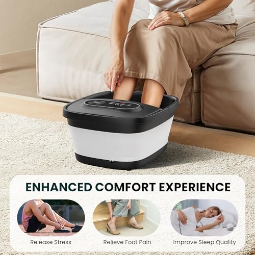 Snailax Folding Foot Bath with Massage and Heating, Shiatsu Wheeled Bubble Bath | 14 Heat Levels | Bubbles | Red Light | Timer, Electric Bathtub 35°C - 48°C, Foot Massager
