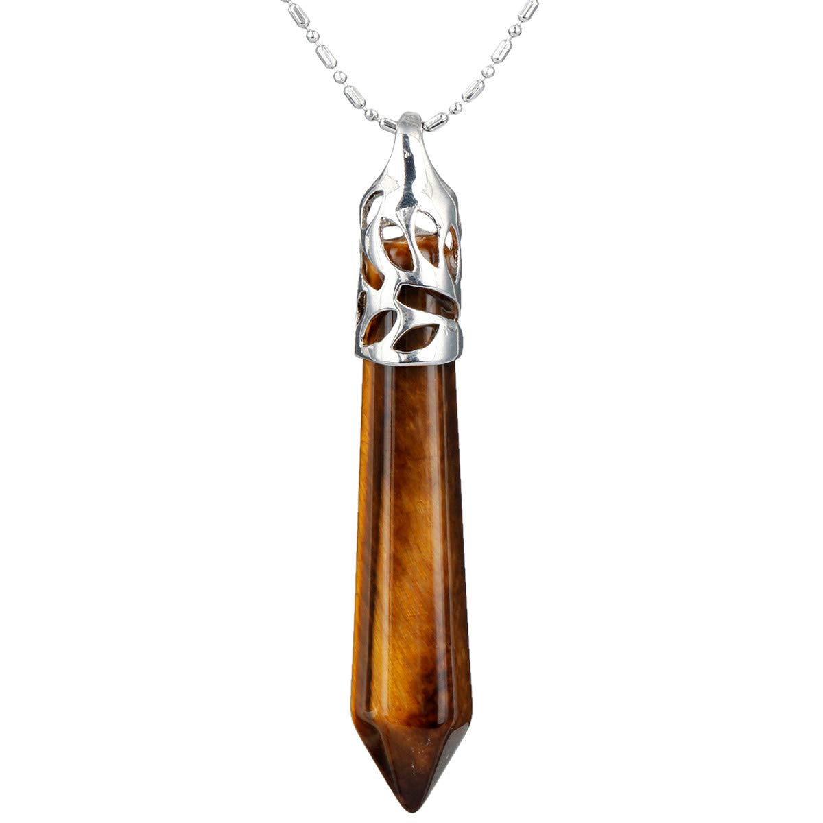 Nupuyai Energy Tiger’s Eye Healing Crystal Point Pendant Necklace for Women Men, Protection Hexagonal Pendant with Chain 58cm