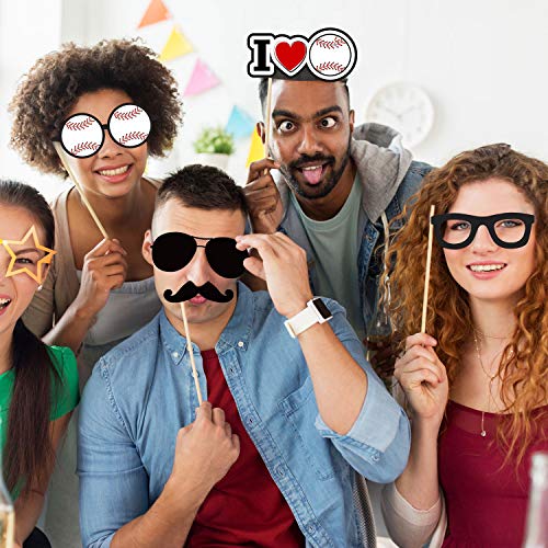 image for Blulu 24 Pieces Baseball Photo Booth Props Kit Baseball Theme Party Bi
