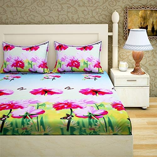 HomeARC 144 TC Polyester Double Bedsheet with 2 Pillow Covers - Multicolour