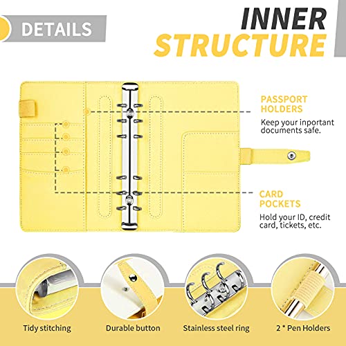 Classeur A6 en PU Cuir, TAOPE Housse de Cahier 6 Anneaux Remplissable avec 12 Pochettes Transparentes à Fermeture Éclair Pour La Budgétisation De L\'argent Enveloppes Économiser Organisateur - Jaune