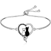 Fenthring Cat Bracelet for Women Black Cat Bracelets 925 Sterling Silver Halloween Heart Animal Family Cats Lover Gifts