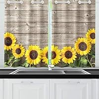 XINGCHENSS Autumn Background with Sunflowers On Wooden Board Kitchen Curtains Window Curtain Tiers for Café, Bath, Laundry, Living Room Bedroom 26 X 39 Inch 2 Pieces