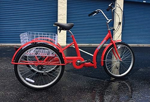 24" SIX Speed Low Step Easy Step Over RED Adult Tricycle Comfortable Big SEAT Large Basket