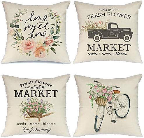 Aeney Spring Pillow Covers 18X18 For Couch Set Of 4 Farmhouse Decorative Throw Pillows Home Decorations A223