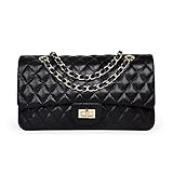 Ainifeel Women's Quilted Leather Shoulder Handbag With Chain Strap (Large, black)