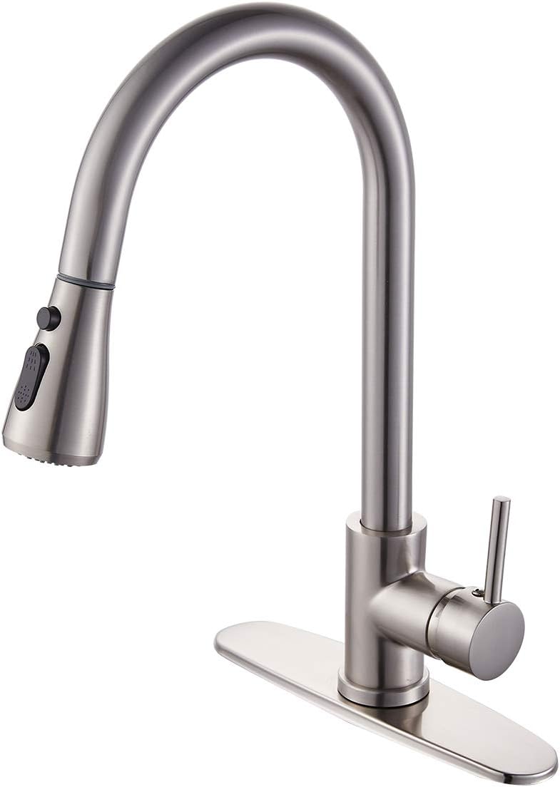 Pull Out Kitchen Sink Faucets, Single Handle Deck Mount, Kitchen Faucets with Pull Down Sprayer High Arc Brushed Nickel - - 