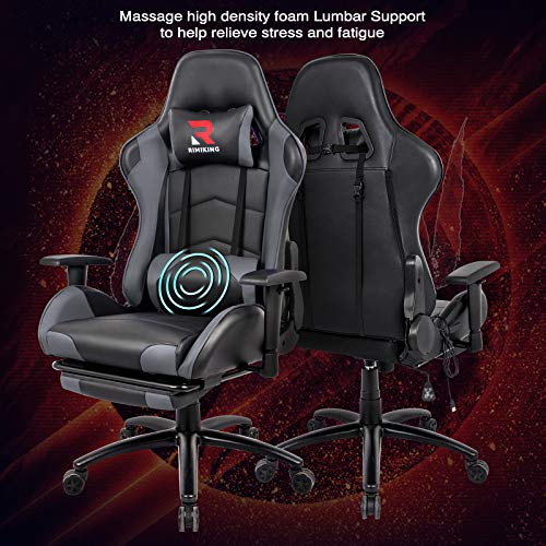 Rimiking Massage Gaming Chair with Footrest Computer Chair Adjustable Swivel Recliner with