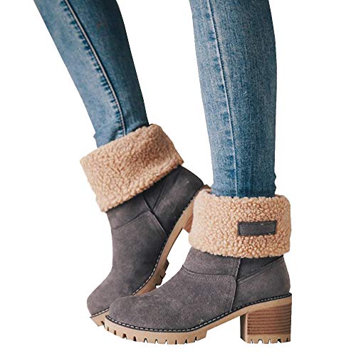 Women's Winter Snow Boots Warm Suede Chunky Heel Fur Lined Winter Boots