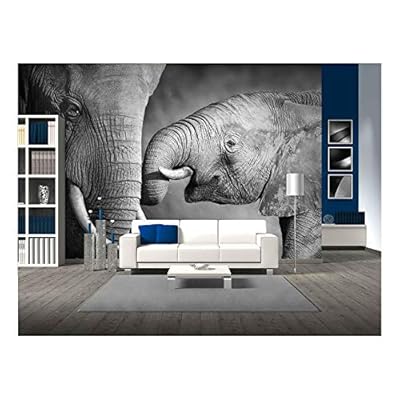 Elephants Showing Affection Artistic Processing - Removable Wall Mural | Self-Adhesive Large Wallpaper - 100x144 inches