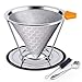 Honeycombed Stainless Steel Coffee Filter, Reusable Pour Over Coffee Filter Cone Coffee Dripper with Removable Cup Stand and Bonus Brush, Stainless steel spoon